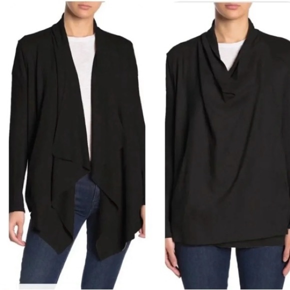 BLANK NYC Faux Suede Drape Moto Black Cardigan Jacket Long Sleeve - M - Picture 1 of 13